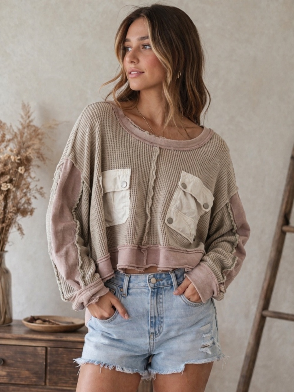 POL Waffle-Knit Top